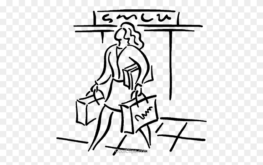 480x469 Woman Leaving Department Store Royalty Free Vector Clip Art - Department Store Clipart