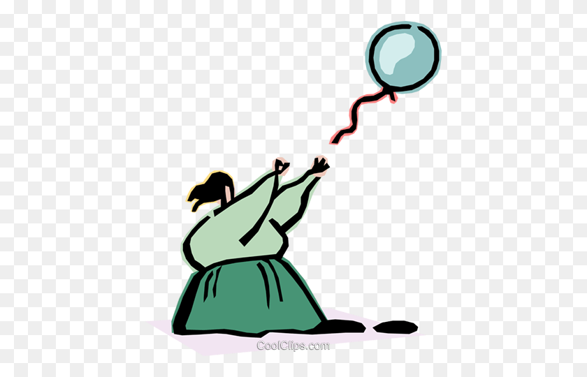 424x480 Woman Letting Go Of Balloon Royalty Free Vector Clip Art - Let Clipart