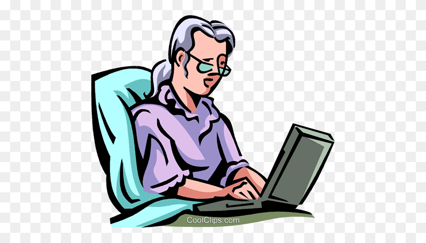 480x420 Woman Lying In Bed Working On Computer Royalty Free Vector Clip - Reading In Bed Clipart