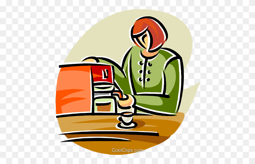 480x480 Woman Making Coffee Royalty Free Vector Clip Art Illustration - Making Clipart