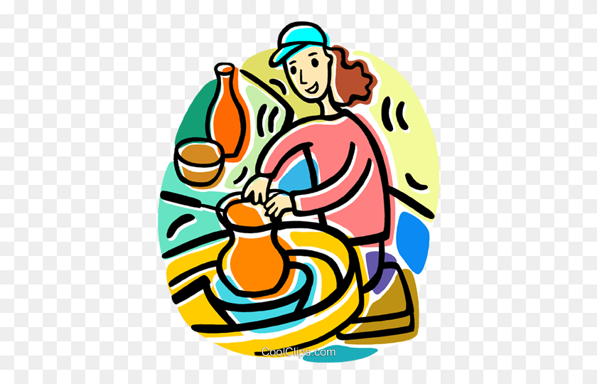 396x480 Woman Making Pottery Royalty Free Vector Clip Art Illustration - Pottery Clipart