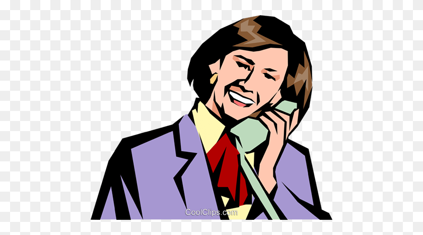 480x406 Woman On Phone Royalty Free Vector Clip Art Illustration - Person On Phone Clipart