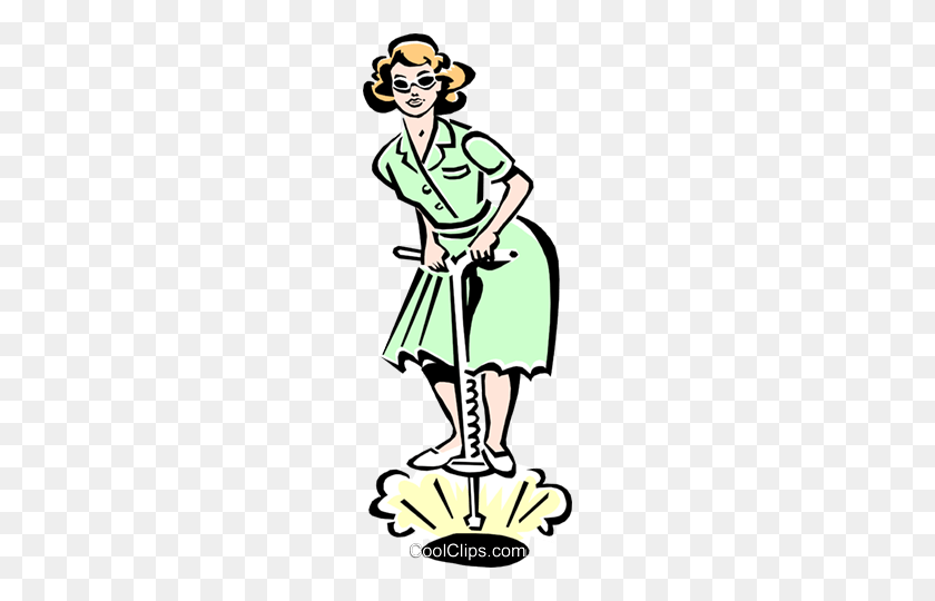 188x480 Woman On Pogo Stick Royalty Free Vector Clip Art Illustration - Pogo Stick Clipart