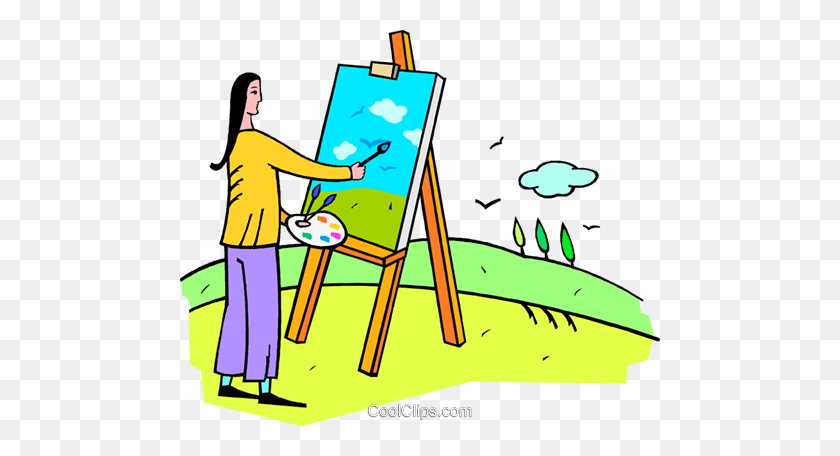 480x396 Woman Painting A Picture Royalty Free Vector Clip Art Illustration - Paint Easel Clipart