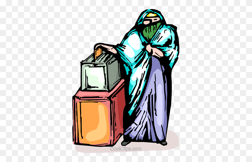 357x480 Woman Placing A Vote In A Ballot Box Royalty Free Vector Clip Art - Vote Clipart