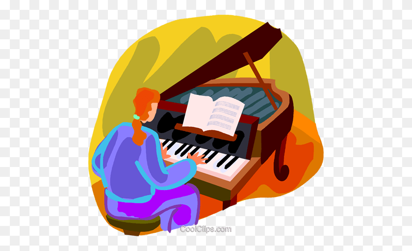 480x451 Woman Playing A Grand Piano Royalty Free Vector Clip Art - Playing Piano Clipart