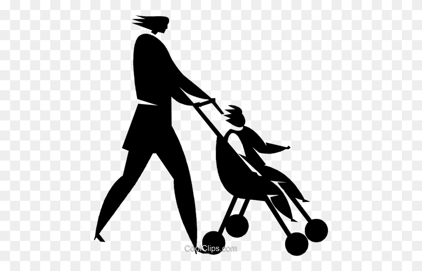 466x480 Woman Pushing A Stroller Royalty Free Vector Clip Art Illustration - Stroller Clipart