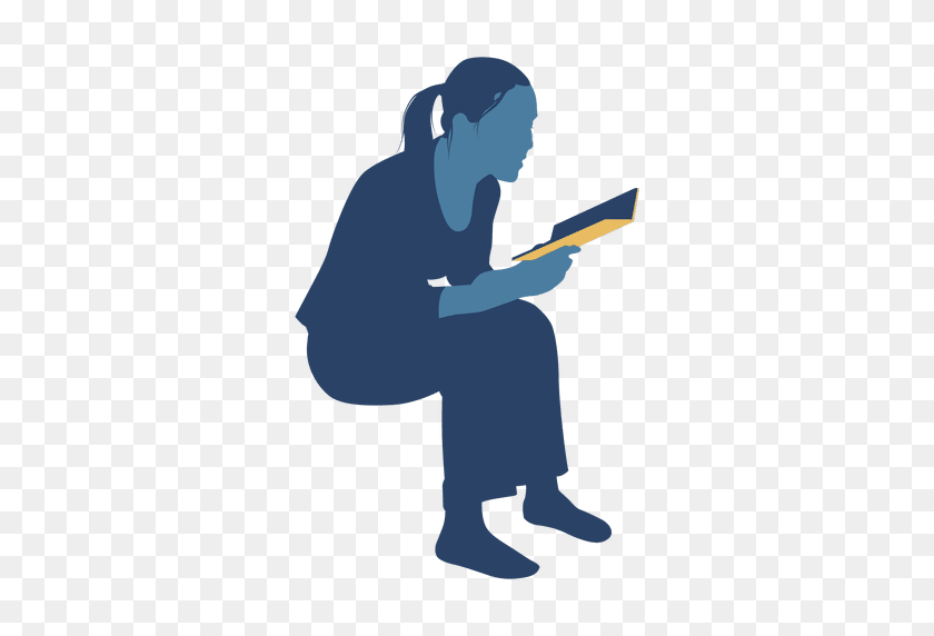 512x512 Woman Reading Book Sitting Silhouette - Woman Sitting PNG