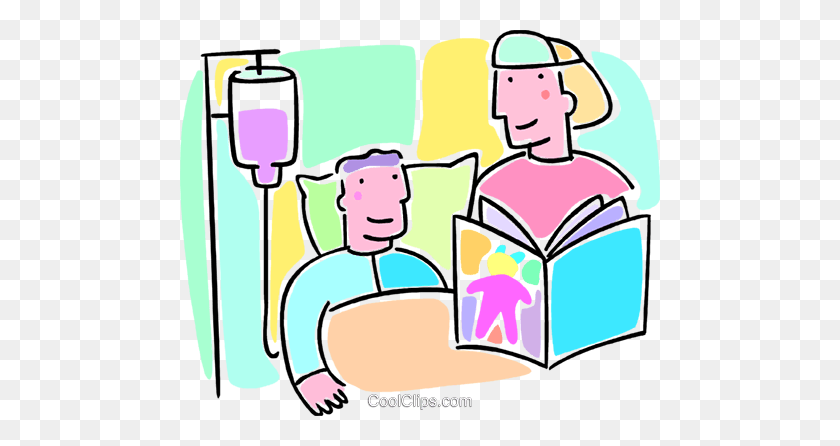 480x386 Woman Reading To A Sick Child Royalty Free Vector Clip Art - Sick Child Clipart