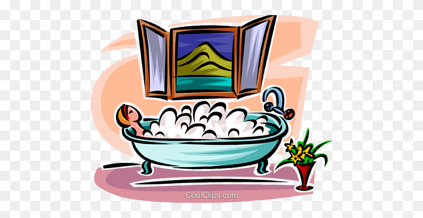 480x374 Woman Relaxing In A Bubble Bath Royalty Free Vector Clip Art - Bubble Bath Clipart