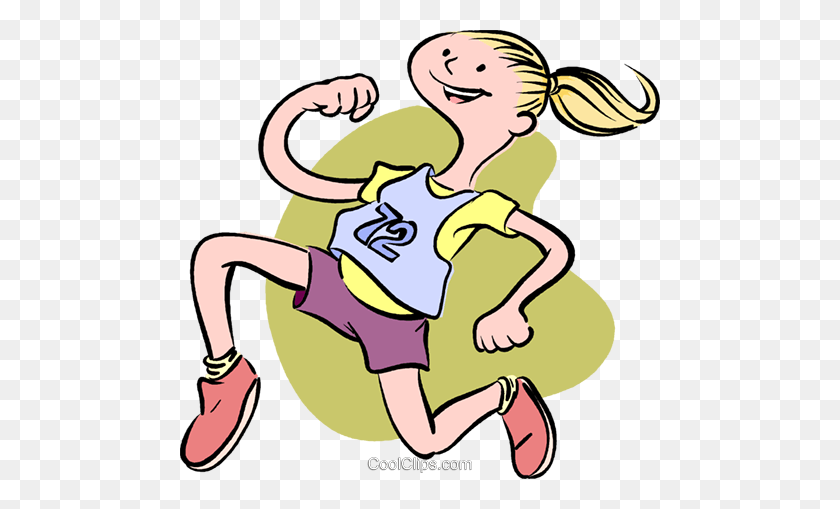 480x449 Woman Running A Marathon Royalty Free Vector Clip Art Illustration - Woman Running Clipart