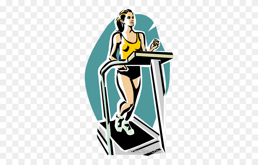 288x480 Woman Running On A Treadmill Royalty Free Vector Clip Art - Treadmill Clipart