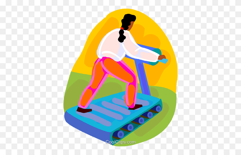 398x480 Woman Running On The Treadmill Royalty Free Vector Clip Art - Treadmill Clipart