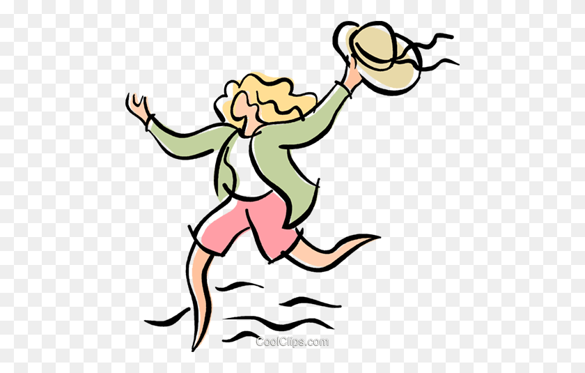 480x475 Woman Running With A Hat In Her Hand Royalty Free Vector Clip Art - Woman Running Clipart