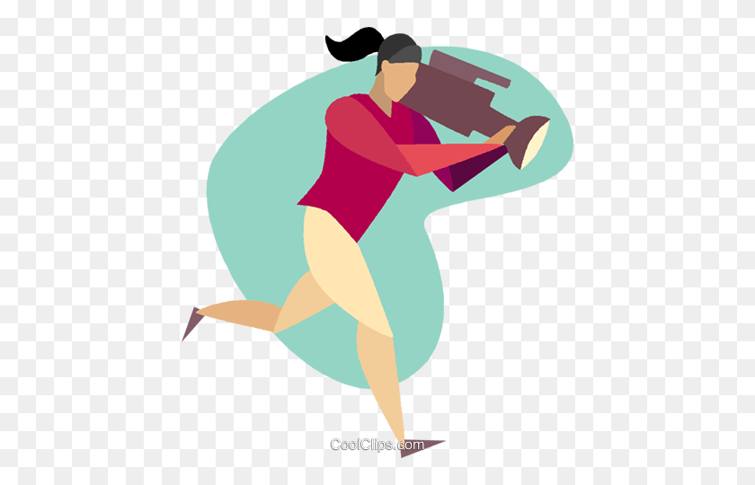 436x480 Woman Running With A News Camera Royalty Free Vector Clip Art - Woman Running Clipart