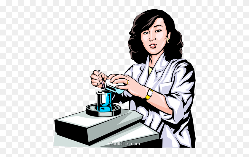 480x471 Woman Scientist With Beakers Royalty Free Vector Clip Art - Scientist Clipart PNG