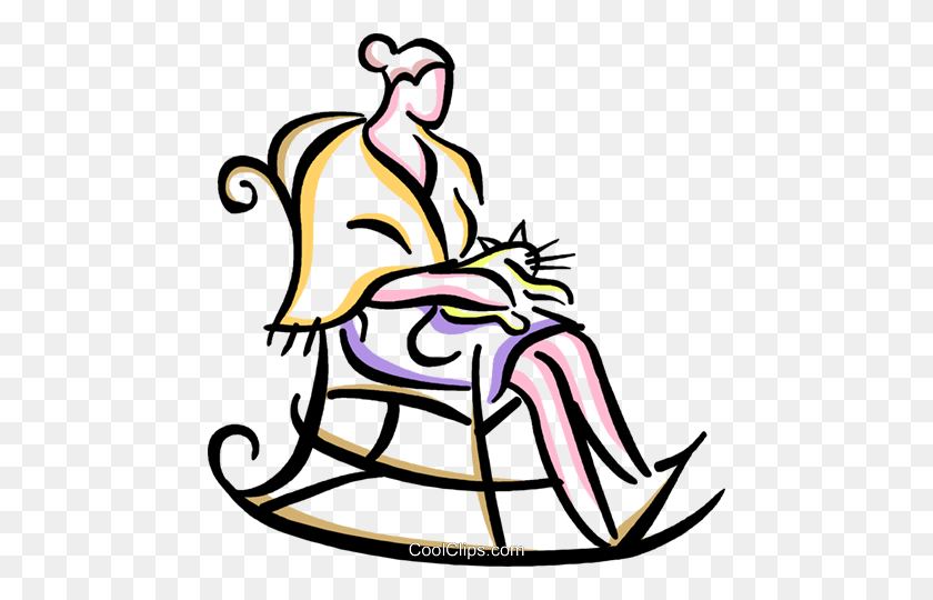 466x480 Woman Sitting With Cat In Rocking Chair Royalty Free Vector Clip - Cat Sitting Clipart