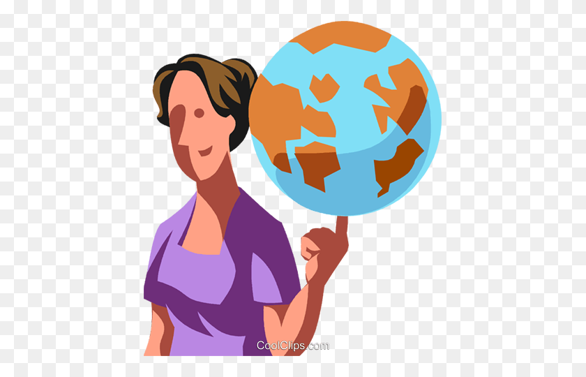 427x480 Woman Spinning The World On Her Finger Royalty Free Vector Clip - Thumb Clipart