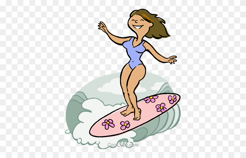 395x480 Woman Surfing Royalty Free Vector Clip Art Illustration - Surfing Clipart
