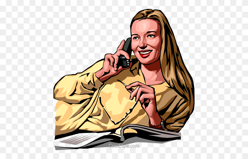 478x480 Mujer Hablando Por Teléfono Royalty Free Vector Clipart Ilustración - Hablar Por Teléfono Clipart