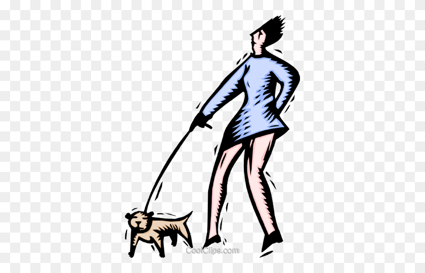 346x480 Woman Walking Dog Royalty Free Vector Clip Art Illustration - Woman Walking PNG