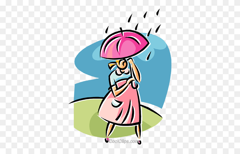 361x480 Woman Walking In The Rain Royalty Free Vector Clip Art - Woman Walking Clipart