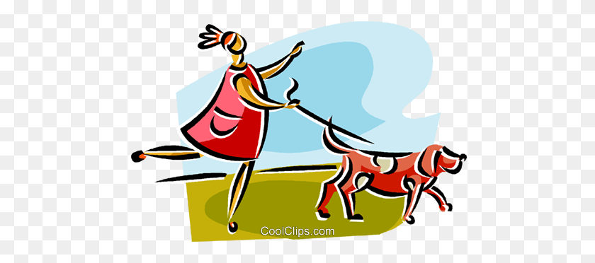 480x312 Woman Walking The Dog Royalty Free Vector Clip Art Illustration - Woman Walking Clipart