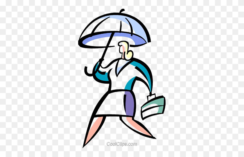 301x480 Woman Walking To Work With Umbrella Royalty Free Vector Clip Art - Woman Walking Clipart