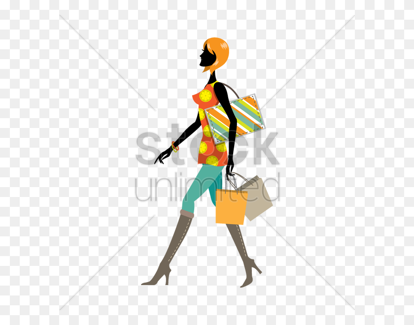 600x600 Mujer Caminando Con Bolsas De La Compra Imagen Vectorial - Mujer Caminando Png