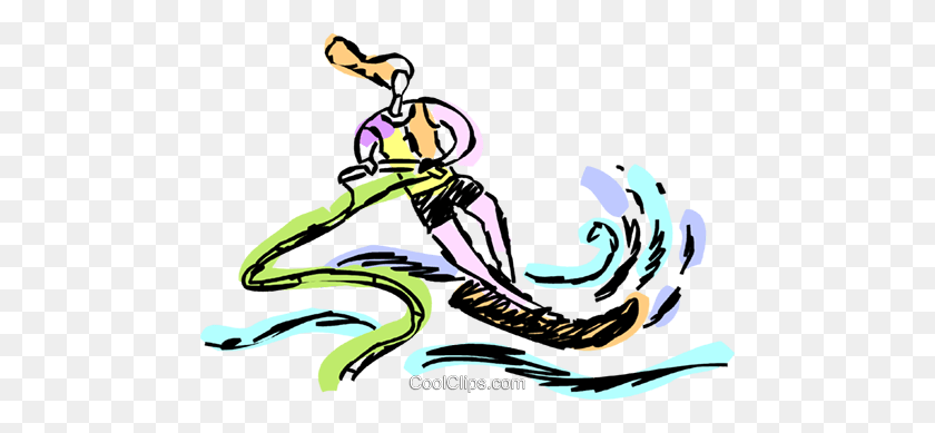 480x329 Woman Water Skiing Royalty Free Vector Clip Art Illustration - Water Skiing Clipart