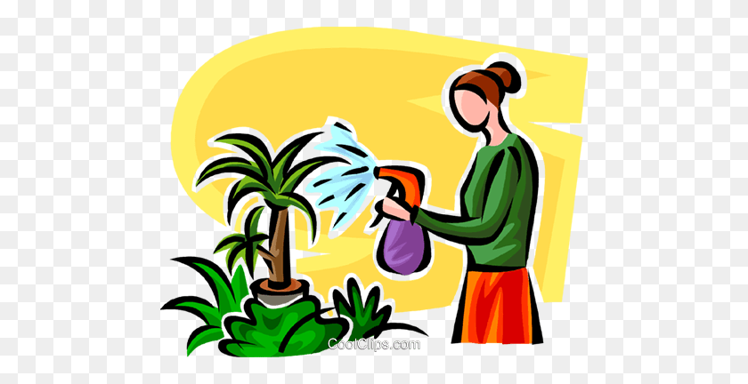 480x372 Woman Watering Plants Royalty Free Vector Clip Art Illustration - Watering Plants Clipart