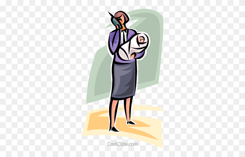 280x480 Woman With A Baby Talking On Cell Phone Royalty Free Vector Clip - Person Talking Clipart