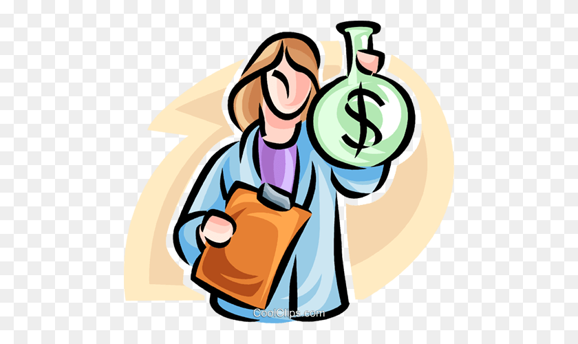 480x440 Woman With A Bag Of Money Royalty Free Vector Clip Art - Bag Of Money Clipart