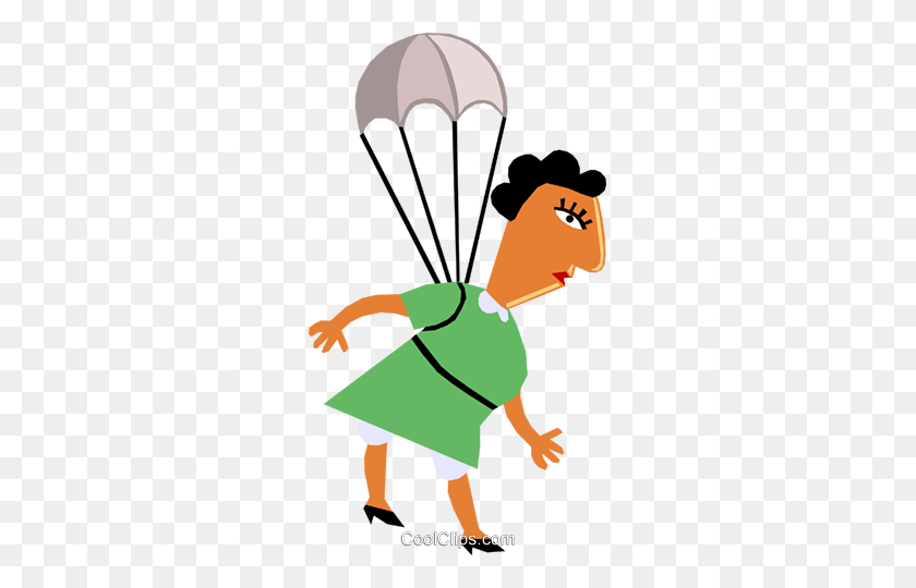 273x480 Mujer Con Un Paracaídas Royalty Free Vector Clipart Illustration - Paracaidismo Clipart