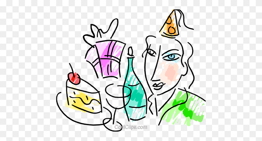 480x392 Woman With Birthday Party Supplies Royalty Free Vector Clip Art - Free Clipart Birthday Celebration
