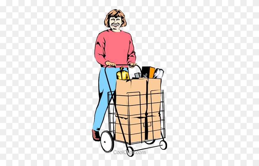 244x480 Woman With Grocery Cart Royalty Free Vector Clip Art Illustration - Bricklayer Clipart