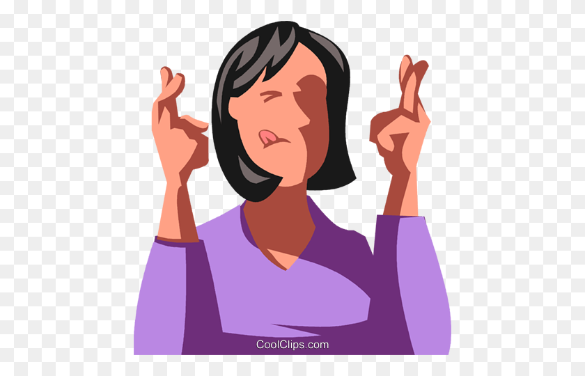 456x480 Woman With Her Fingers Crossed Royalty Free Vector Clip Art - Fingers Crossed Clipart