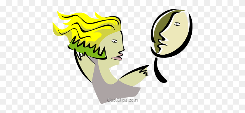 480x329 Woman With Mirror Grooming Royalty Free Vector Clip Art - Mirror Clipart