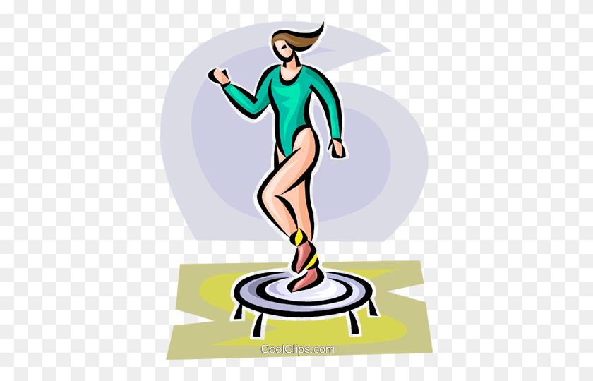 386x480 Woman Working Out On A Small Trampoline Royalty Free Vector Clip - Working Woman Clipart
