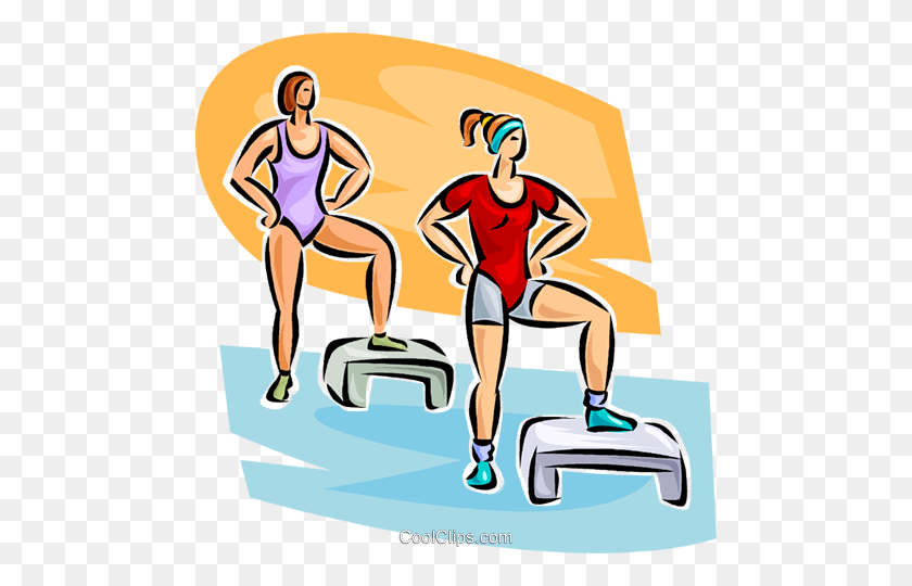 480x480 Mujeres Haciendo Aeróbicos Royalty Free Vector Clipart Illustration - Workout Equipment Clipart