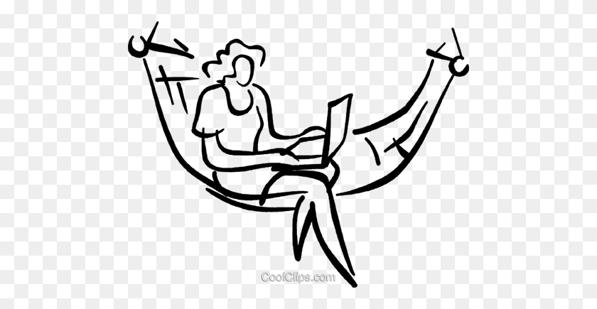 480x375 Women Sitting In A Hammock Royalty Free Vector Clip Art - Hammock Clipart Black And White