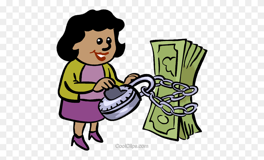 480x451 Women Trying To Unlock Money Royalty Free Vector Clip Art - Play Money Clipart