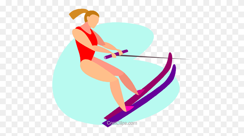 480x410 Women Water Skiing Royalty Free Vector Clip Art Illustration - Water Skiing Clipart