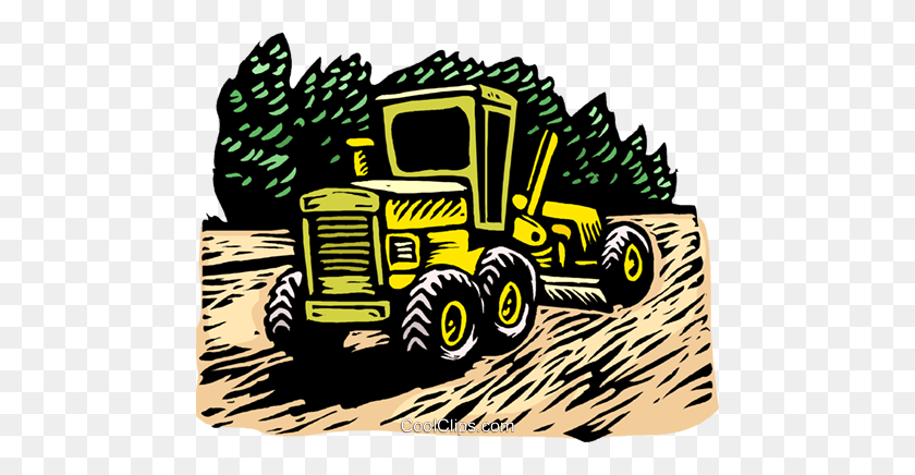 480x376 Woodcut Grader Tractor Royalty Free Vector Clip Art Illustration - Tractor Tire Clipart