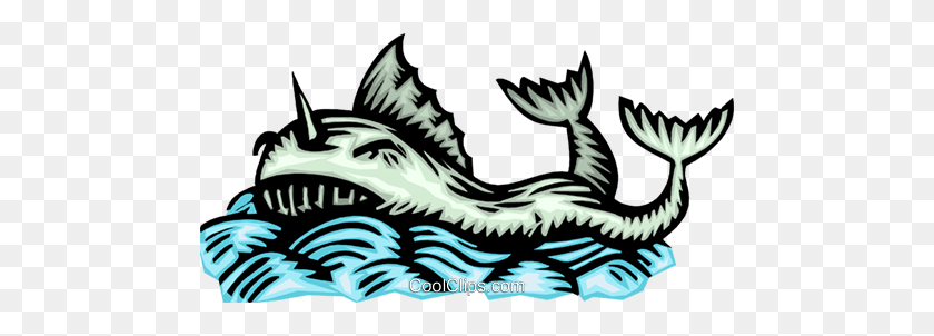 480x242 Woodcut Ocean Creature Royalty Free Vector Clip Art Illustration - Ocean Creatures Clipart