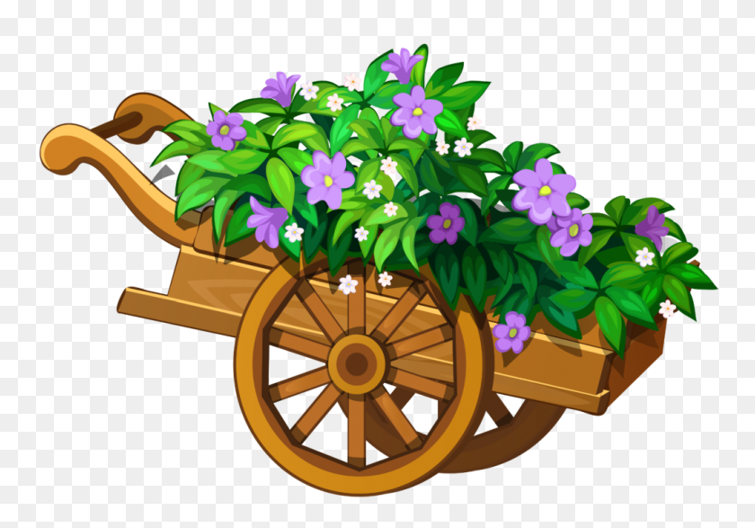 1024x692 Wooden Garden Wheelbarrow With Flowers Png Clipart Gardening - Wooden Stake Clipart