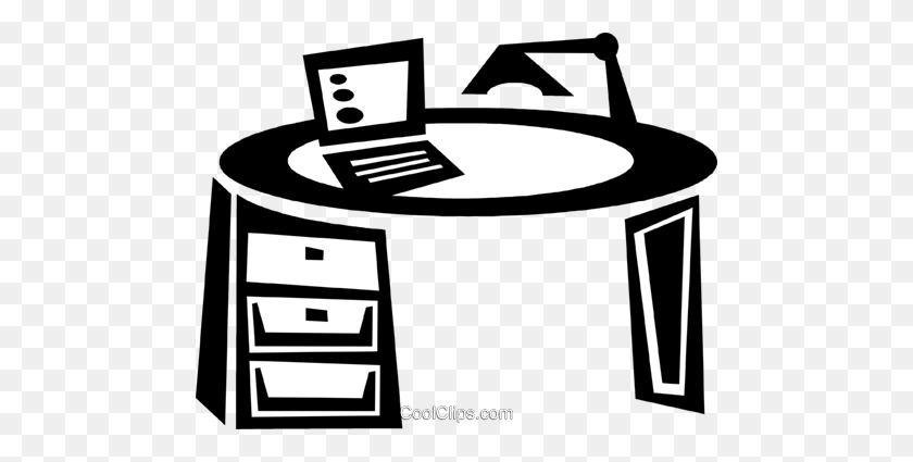480x365 Work Desk Royalty Free Vector Clip Art Illustration - Desk Clipart Black And White