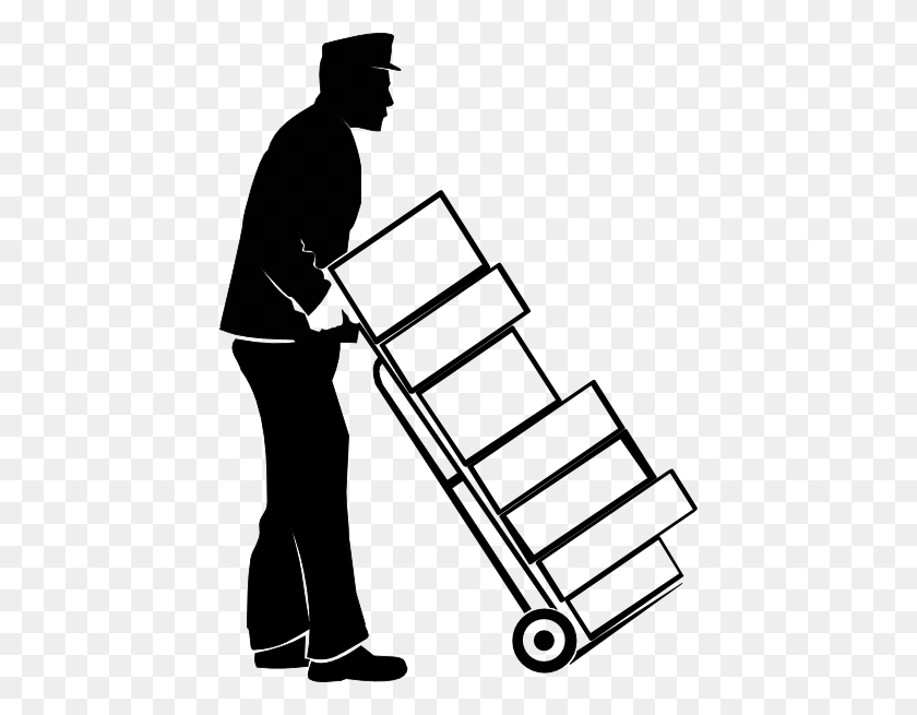 438x595 Worker Moving Trolley Black Clip Art - Ladder Clipart Black And White