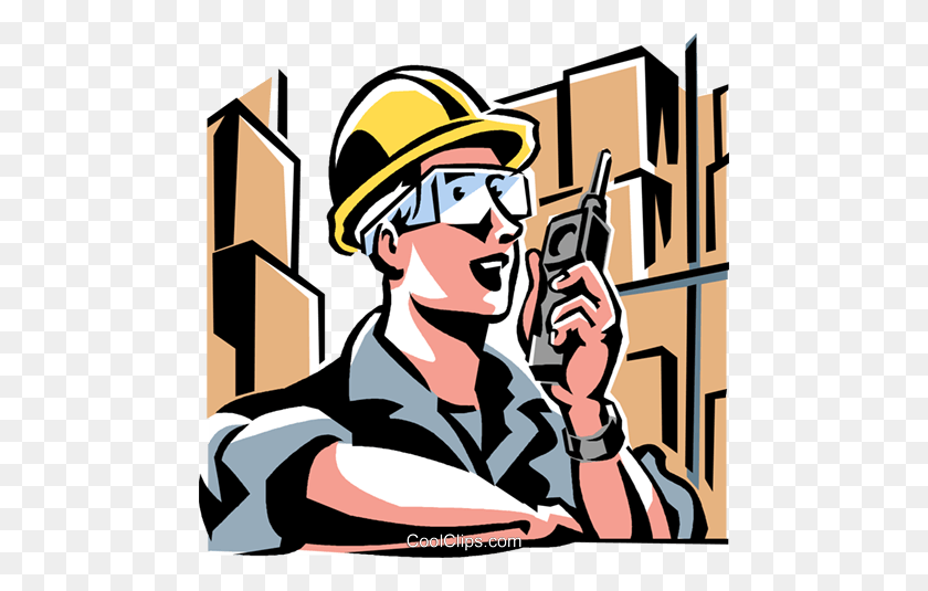 480x475 Worker Talking On A Walkie Talkie Royalty Free Vector Clip Art - Talking Clipart