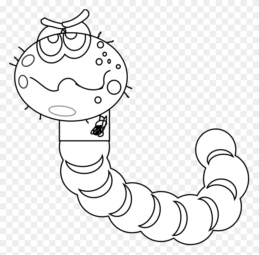 2555x2518 Worm Clipart Line Drawing Flower - Book Worm Clipart